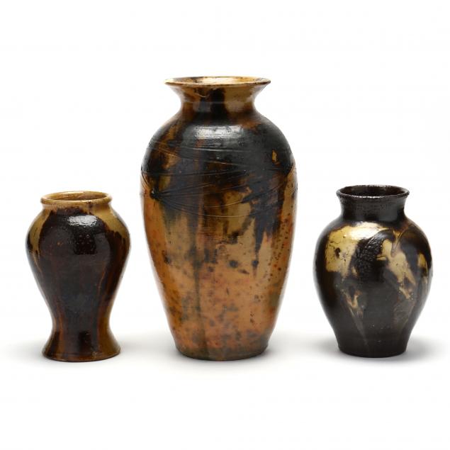 three-vintage-north-carolina-pottery-vases
