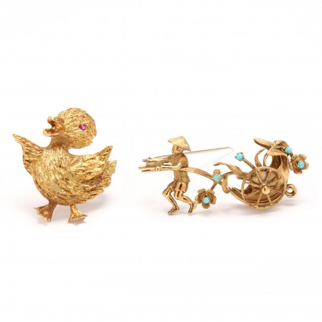 two-gold-and-gem-set-figural-brooches