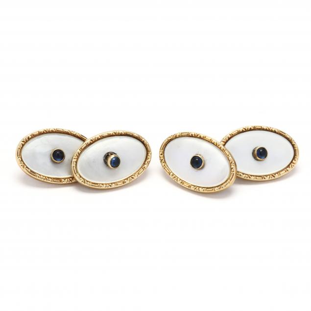 antique-gold-mother-of-pearl-and-sapphire-cufflinks