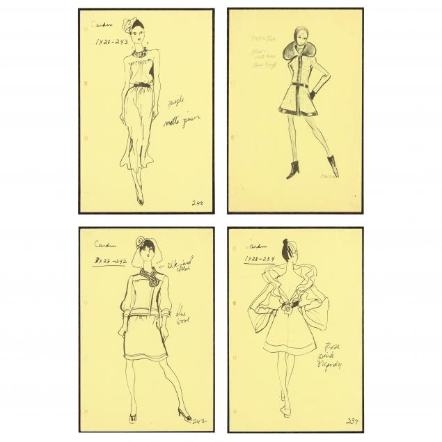 pierre-cardin-french-born-1922-four-framed-fashion-illustrations