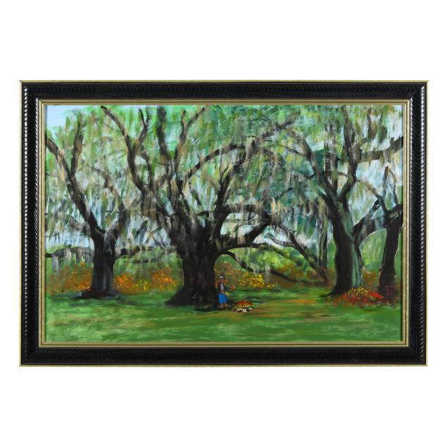 philip-moose-nc-1921-2001-summer-garden-with-live-oaks