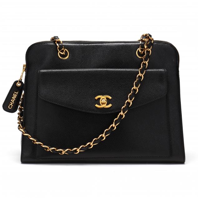 Vintage Chanel Caviar Leather Long Chain Flap Bag (Lot 3015