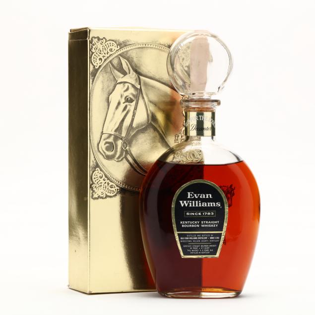 evan-williams-bourbon-whiskey-in-run-for-the-roses-glass-decanter