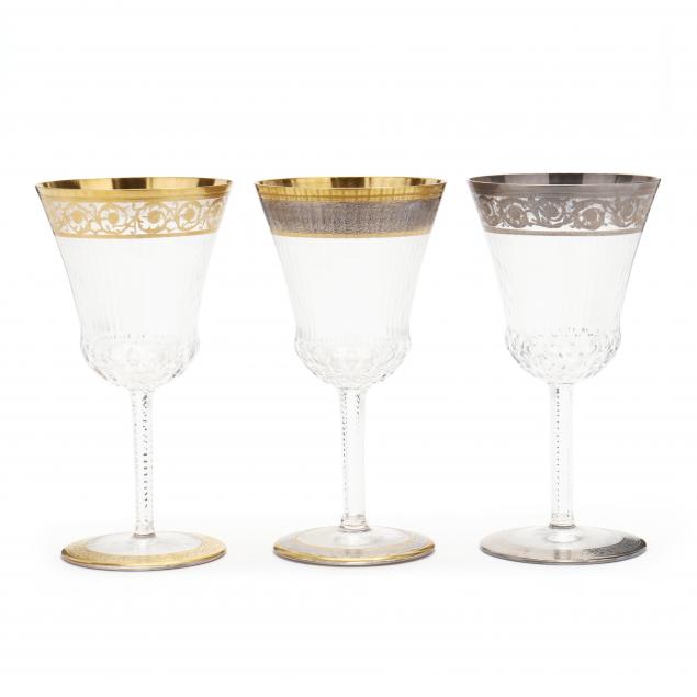 three-st-louis-crystal-platinum-and-gold-rimmed-wine-goblets