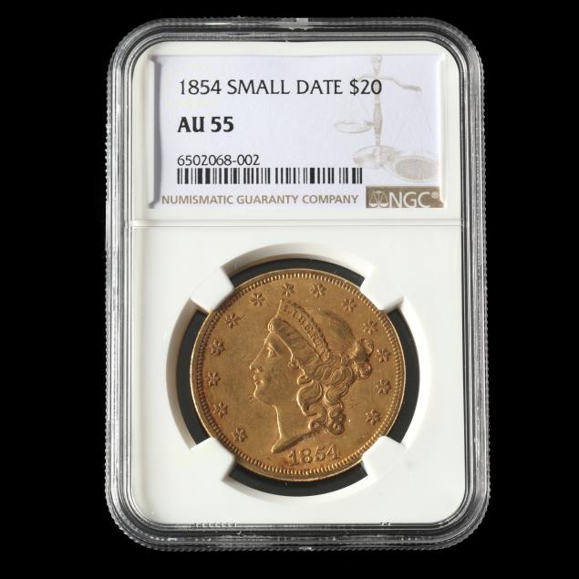 1854-small-date-20-liberty-head-gold-double-eagle-au55