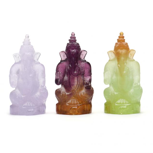 three-daum-glass-ganesh-figures