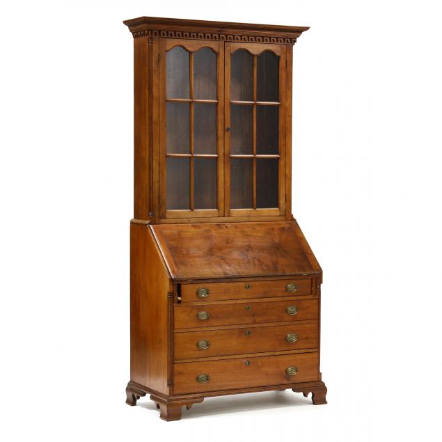southern-chippendale-style-walnut-desk-and-bookcase