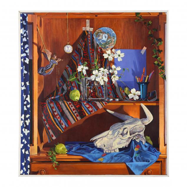 danny-robinette-nc-1954-2004-still-life-with-dogwood-blossoms-and-cow-skull
