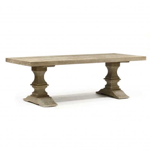 attributed-restoration-hardware-oak-double-pedestal-dining-table