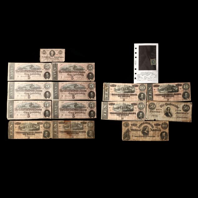 fourteen-confederate-notes-and-a-postage-stamp