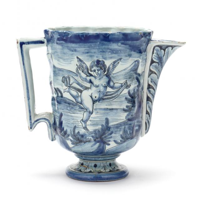 italian-blue-and-white-majolica-pitcher