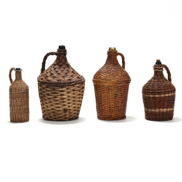 five-cane-wrapped-demijohn-bottles