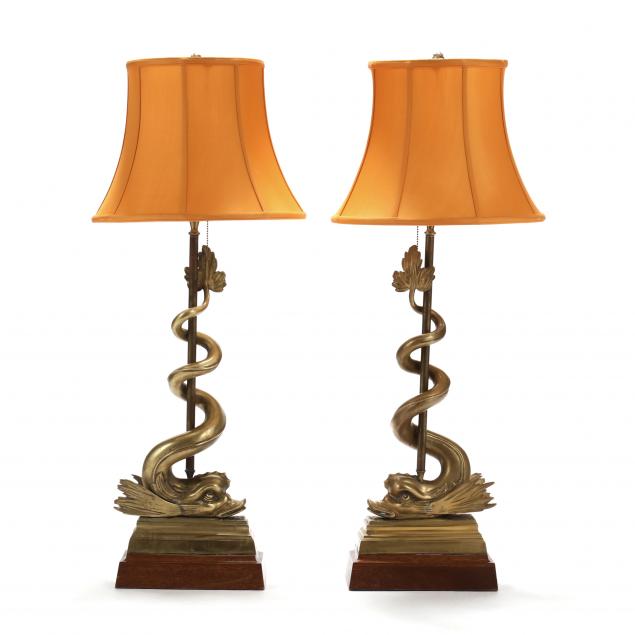 pair-of-intertwined-brass-dolphin-table-lamps