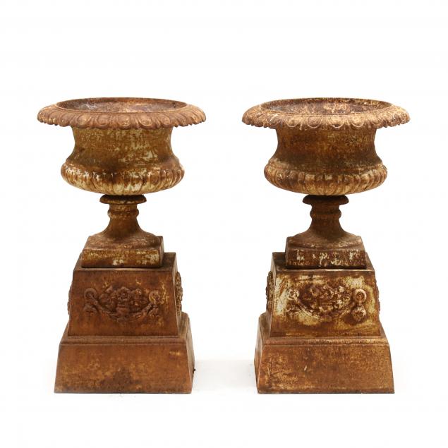 pair-of-classical-style-cast-iron-garden-urns-on-stands