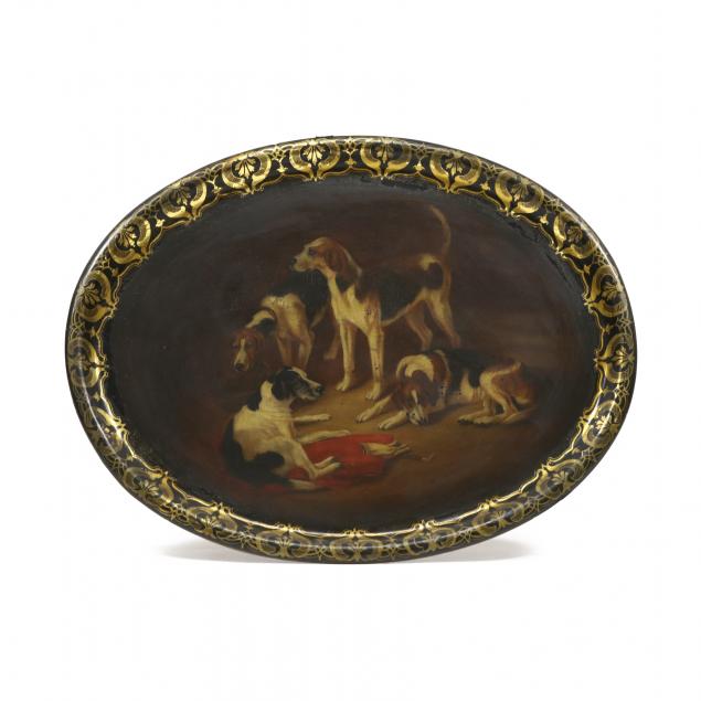 antique-painted-papier-mache-tray-of-hunting-hounds