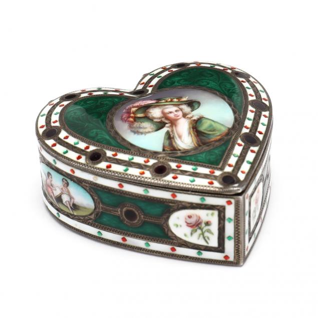 antique-continental-parcel-gilt-silver-and-enamel-heart-form-box