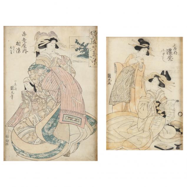 utagawa-kunimaru-japanese-1794-1829-two-japanese-woodblock-prints-of-geisha