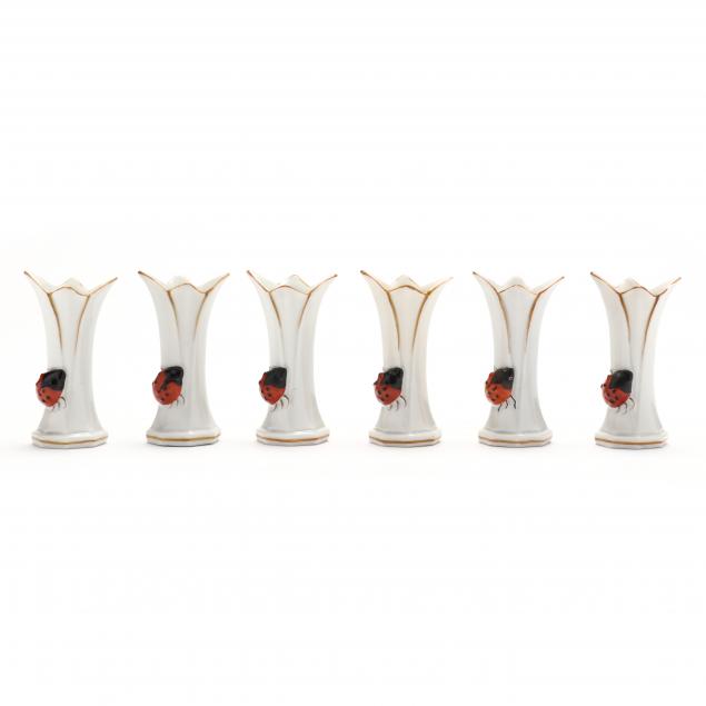 six-volkstedt-porcelain-ladybug-bud-vases