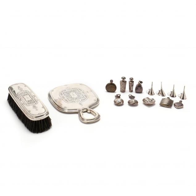 a-sterling-silver-dresser-set-and-collection-of-scent-bottles