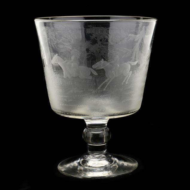 bohemian-equestrian-themed-etched-glass-pedestal-bowl