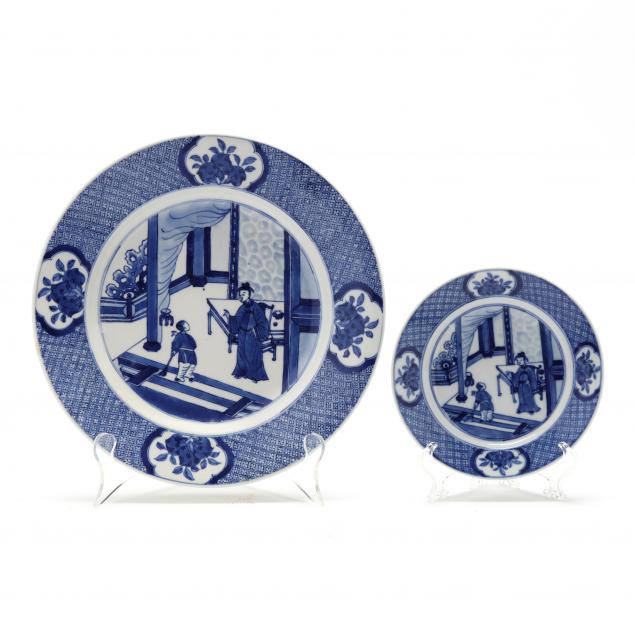 two-chinese-porcelain-blue-and-white-plates-with-court-scenes