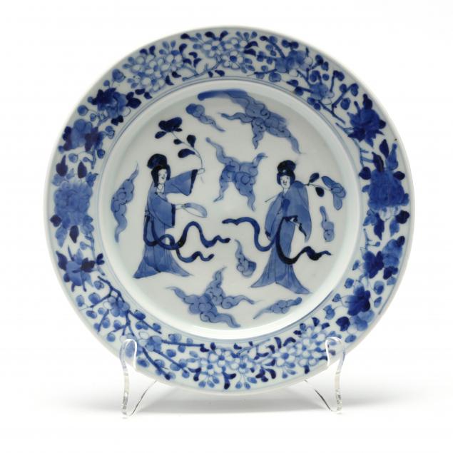a-chinese-porcelain-blue-and-white-plate-with-celestial-ladies