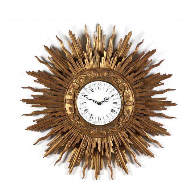 vintage-continental-carved-and-gilt-sunburst-wall-clock