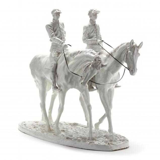 a-large-italian-glazed-terracotta-equestrian-group-signed-p-marioni
