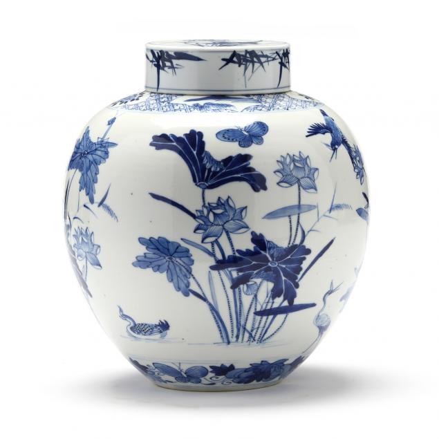 a-chinese-porcelain-blue-and-white-ginger-jar-with-lotus