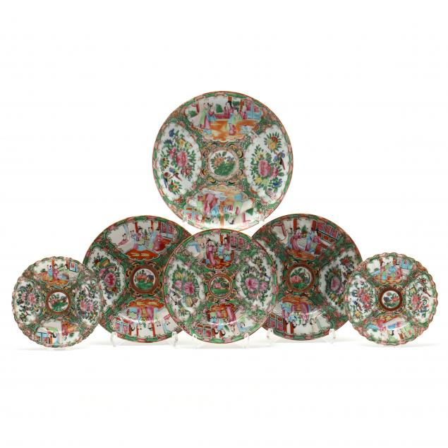 six-chinese-export-porcelain-rose-medallion-dishes
