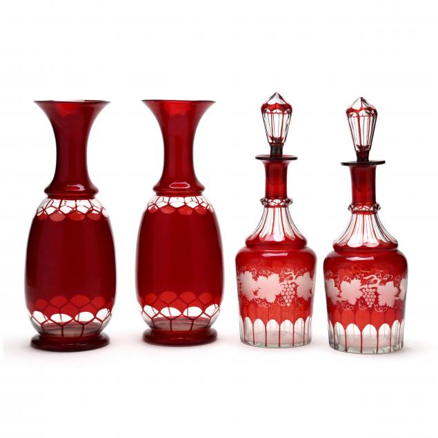 four-antique-ruby-flash-glass-table-accessories