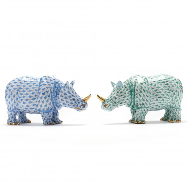 two-herend-porcelain-rhinoceros-figures