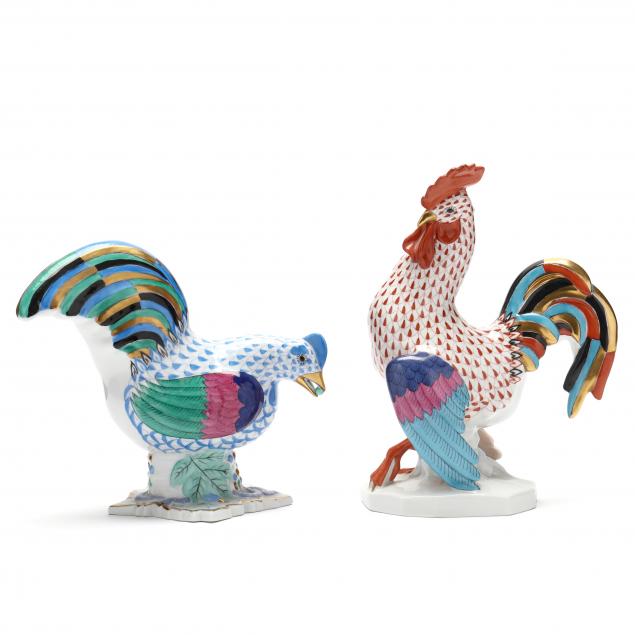 two-herend-porcelain-roosters