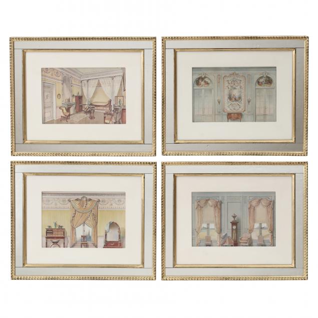 four-prints-of-french-rococo-and-empire-interiors-in-mirrored-frames
