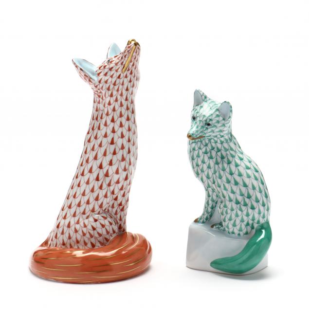 two-herend-porcelain-fishnet-foxes