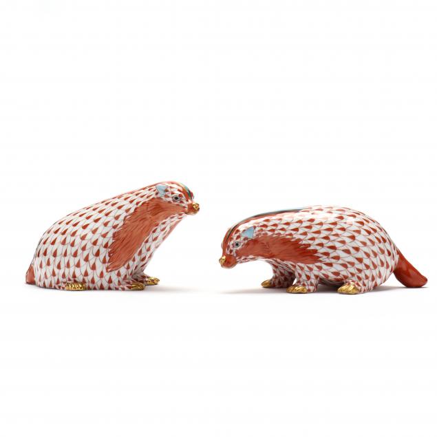 pair-of-herend-porcelain-fishnet-badgers