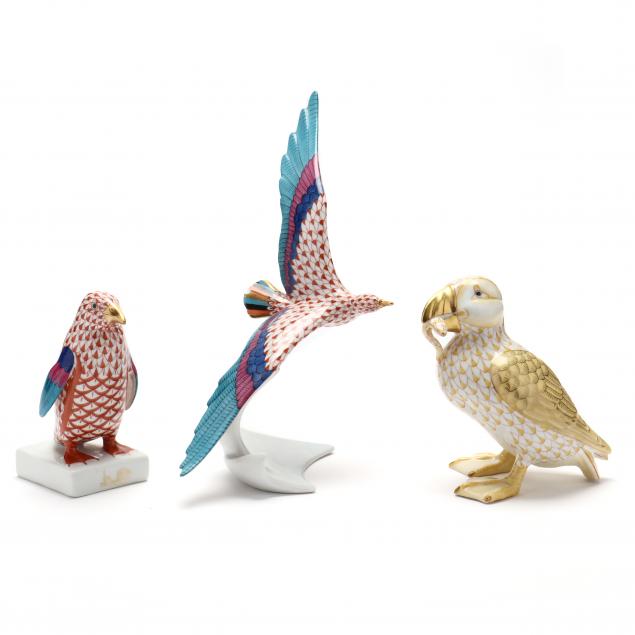 three-herend-porcelain-fishnet-birds-of-the-sea