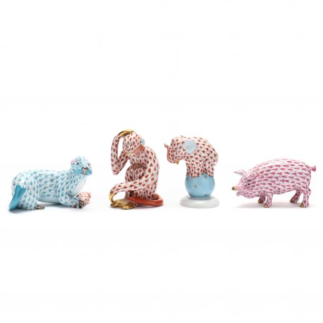 four-herend-porcelain-small-fishnet-animals