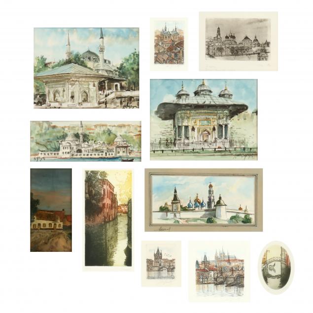 eleven-small-continental-view-paintings-and-prints