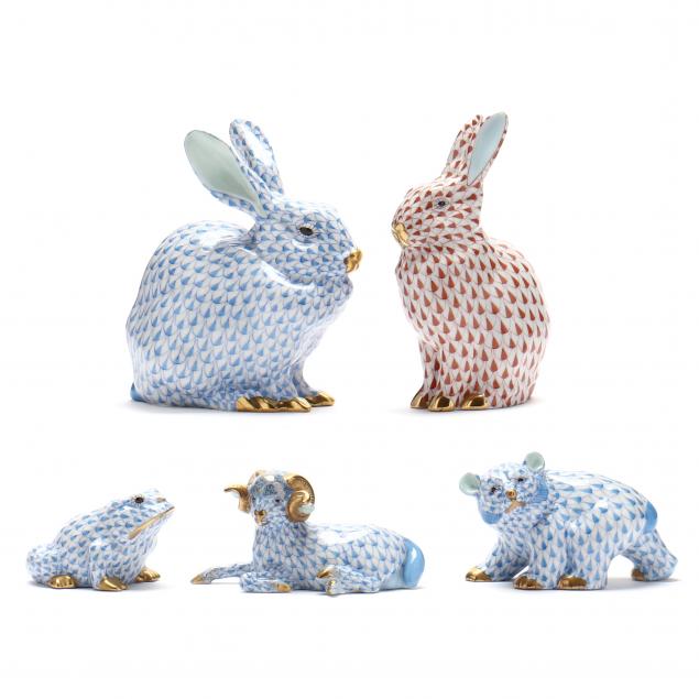 five-herend-porcelain-fishnet-animals