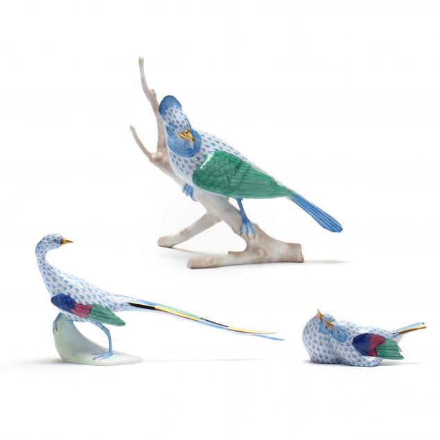three-herend-porcelain-blue-fishnet-birds