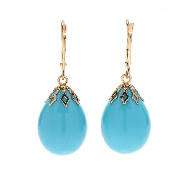 gold-and-blue-glass-dangle-earrings