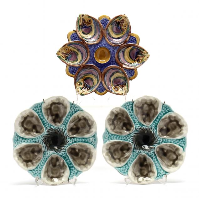 three-majolica-oyster-plates