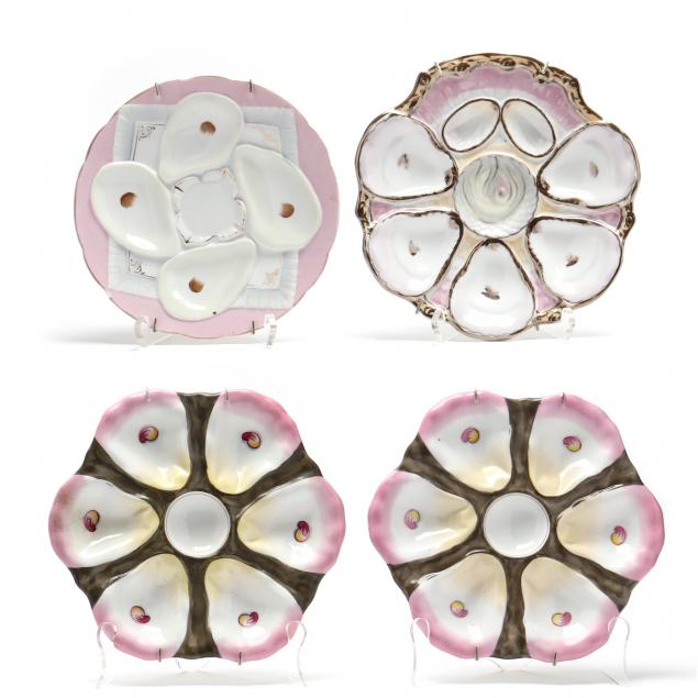 four-vintage-pink-decorated-porcelain-oyster-plates