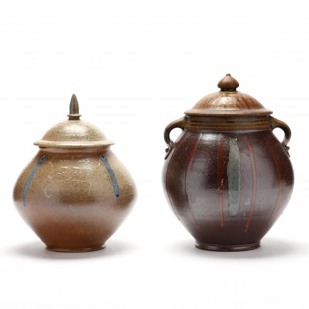 mark-hewitt-nc-two-lidded-pottery-jars