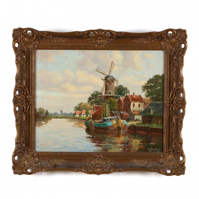 a-joustra-dutch-mid-20th-century-landscape-with-windmill
