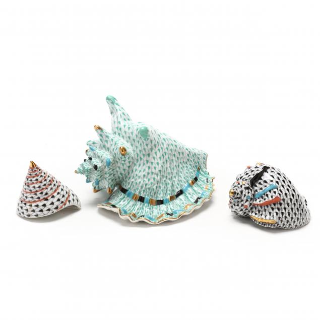three-herend-porcelain-fishnet-shell-figures