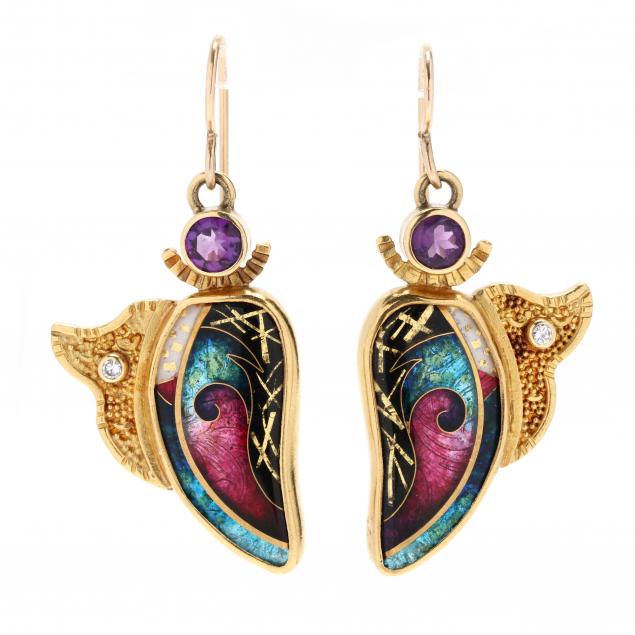 gold-cloisonne-enamel-and-gem-set-earrings-ricky-frank