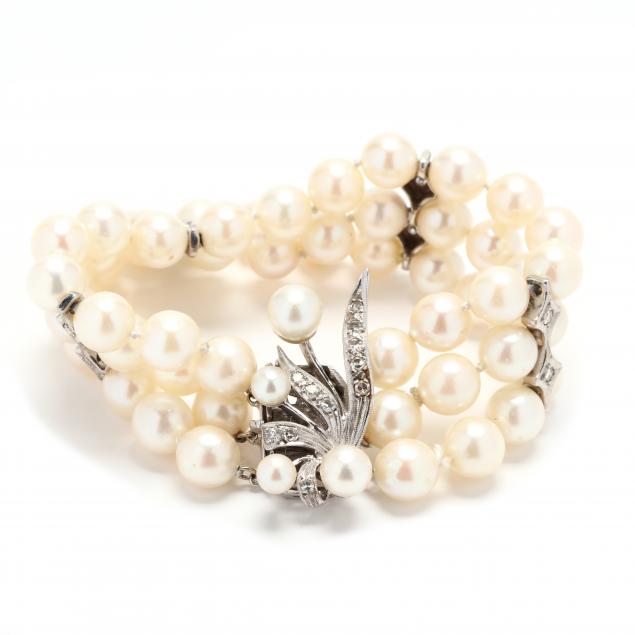 triple-strand-pearl-and-diamond-bracelet