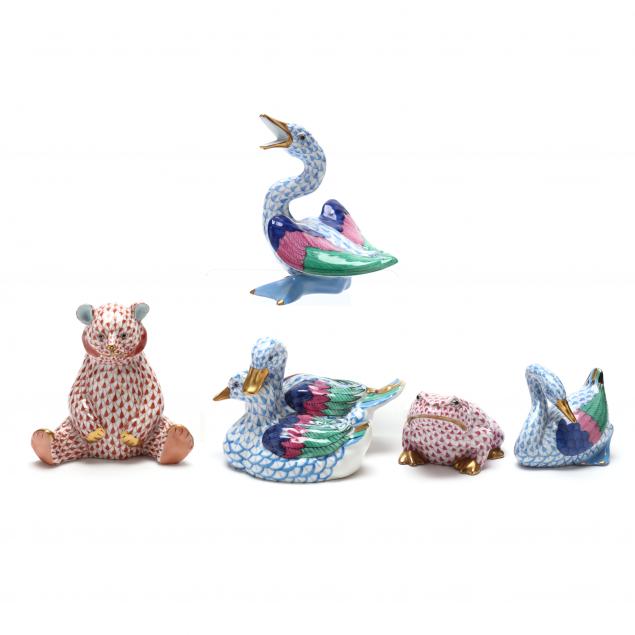 five-herend-porcelain-fishnet-decorated-animals